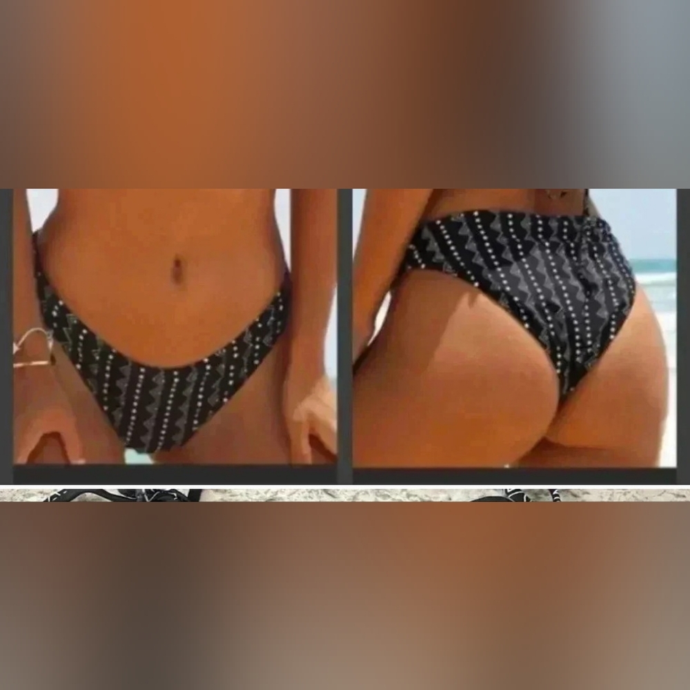 Cupshe Black and White Tropical Heat Bikini Bottoms Size Med